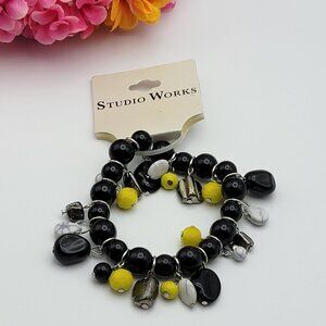 Studio Works Stretch Bracelet Black And Yellow Beaded 7 In Sizable